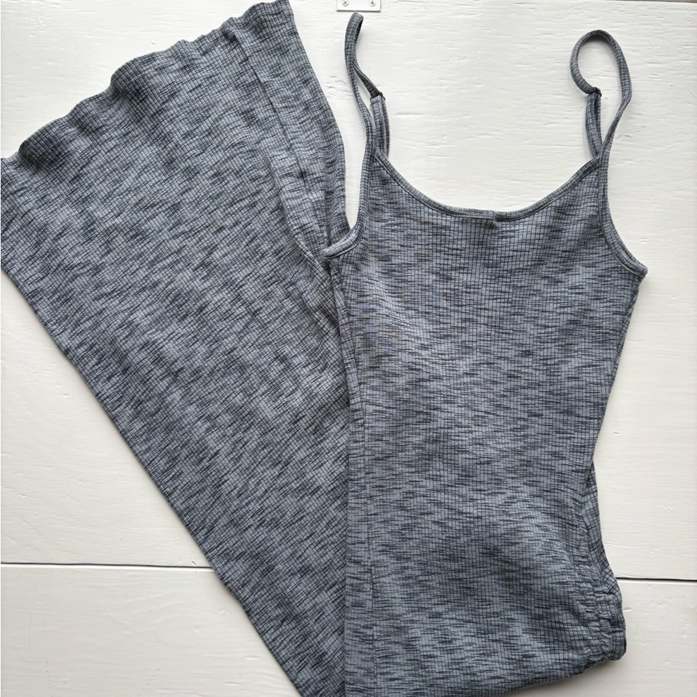 O'Neill Heathered Gray Ribbed Midi Dress with Spaghetti Straps